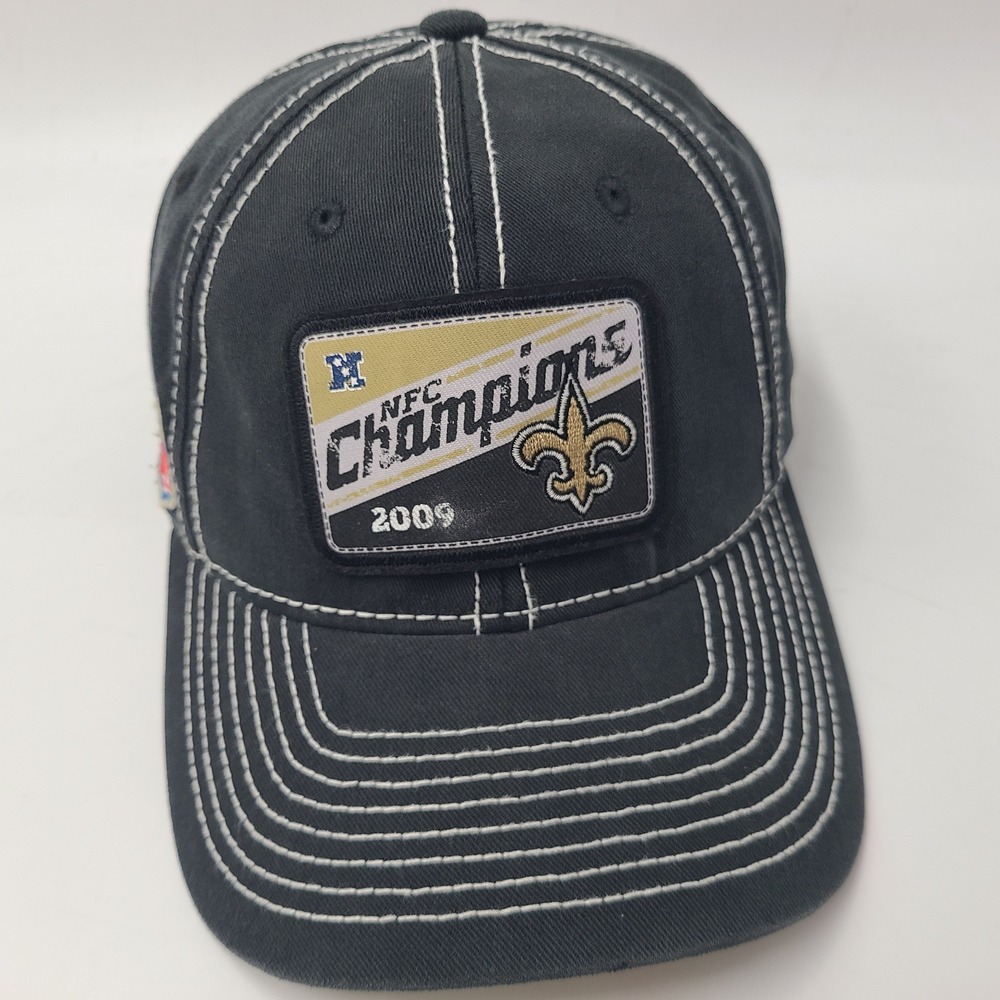 New Orleans Saints Hat Fitted One Size‎ Reebok Black Gold NFL NFC Champions 2009